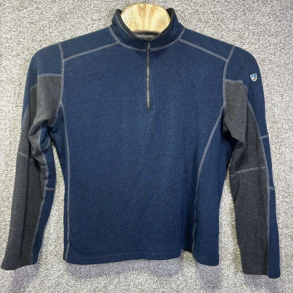 Kuhl Pullover Mens Large Blue Gray 1/4 Zip Long Sleeve Fleece Hiking Shirt